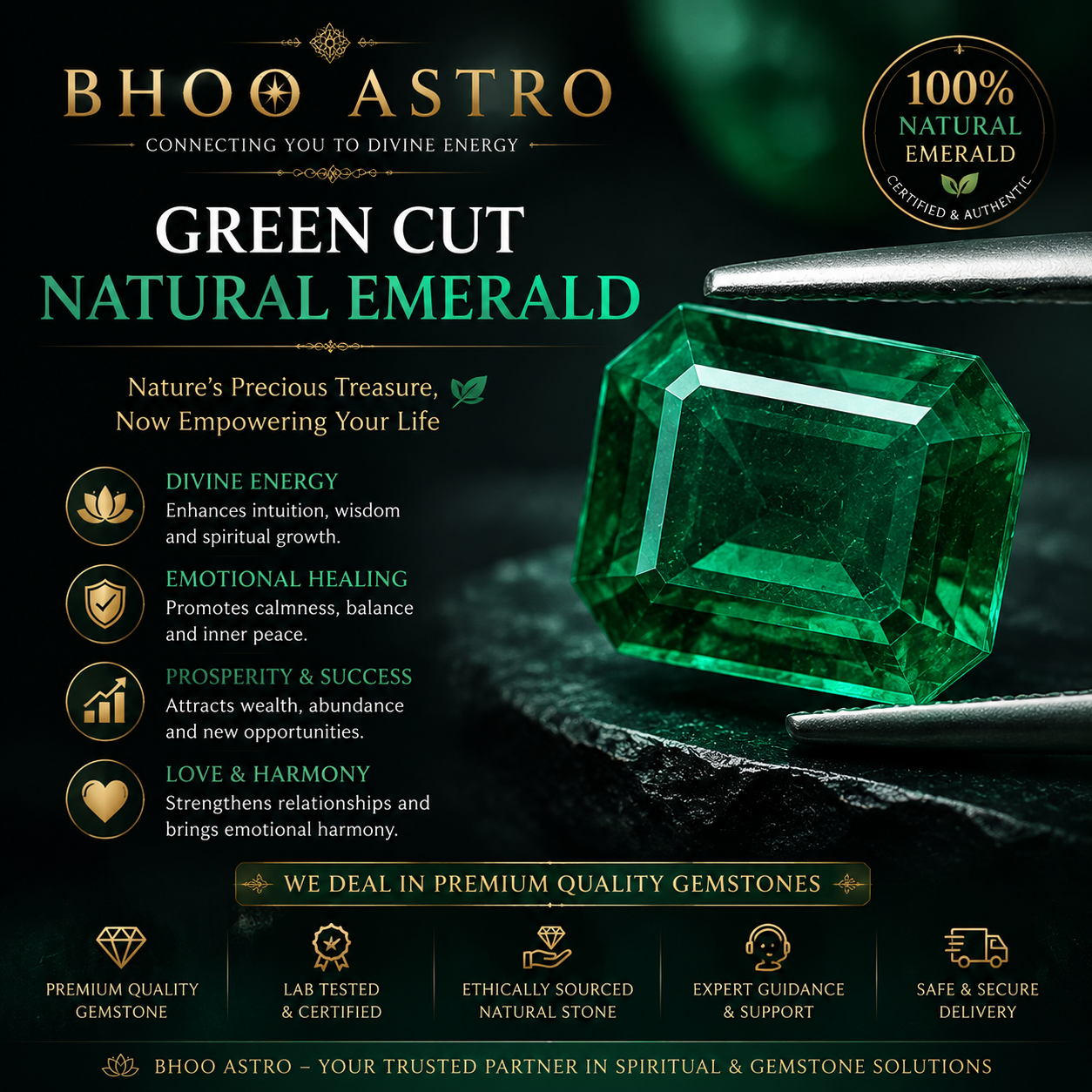 Green Cut Natural Emerald Beryl Gemstone