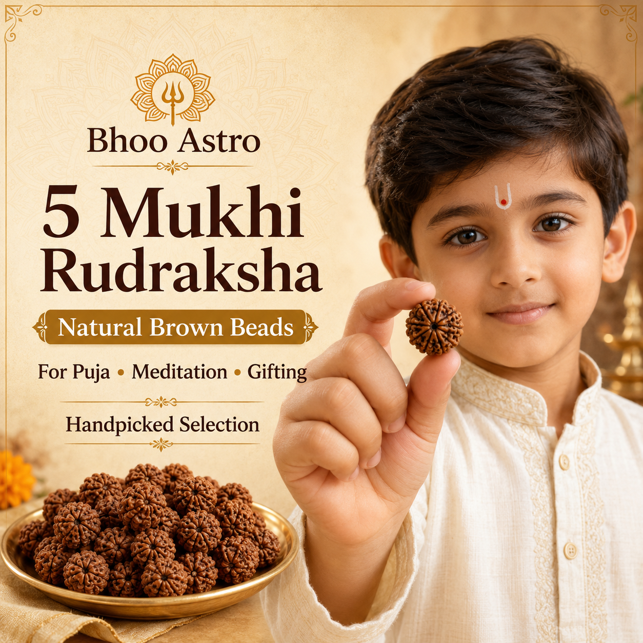 5 Mukhi Rudraksha White Crystal Bracelet